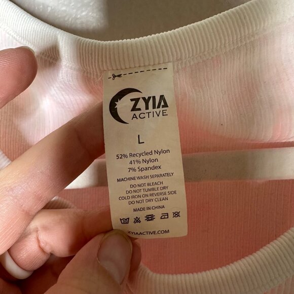 Zyia Active White Hendrix Crop Tank Top Size Large Tie-Dye Ribbed Longline Bra - Picture 5 of 6